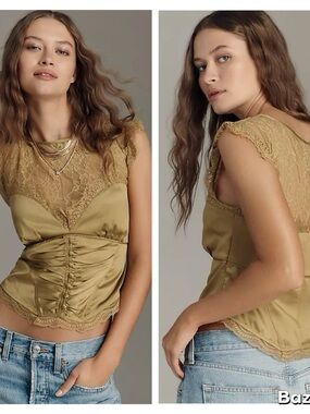 Anthropologie Shirred Silky Blouse Sz XL NWT